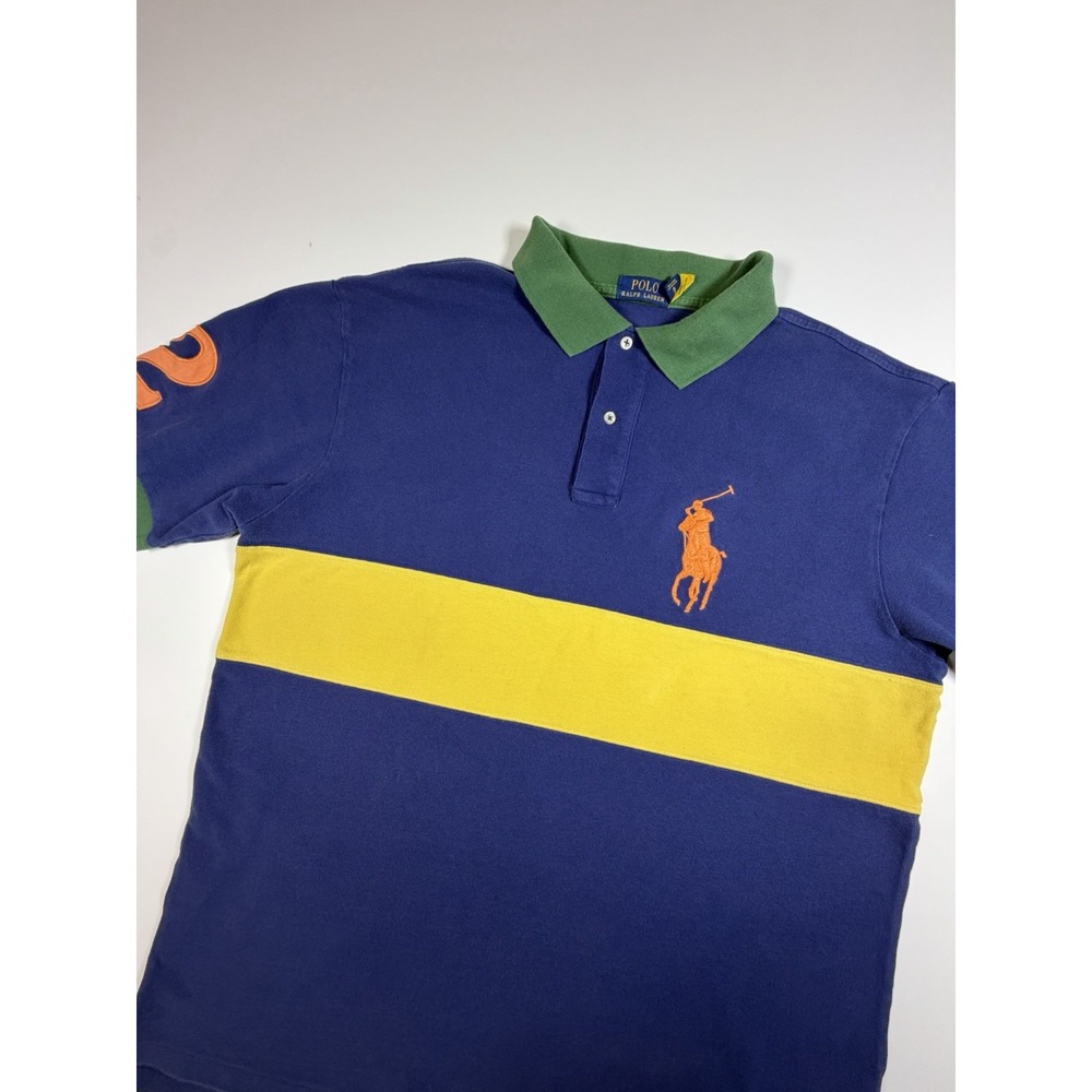 Polo Ralph Lauren Colorblock Big Pony Polo Shirt Blue Orange Men's Size XLT
